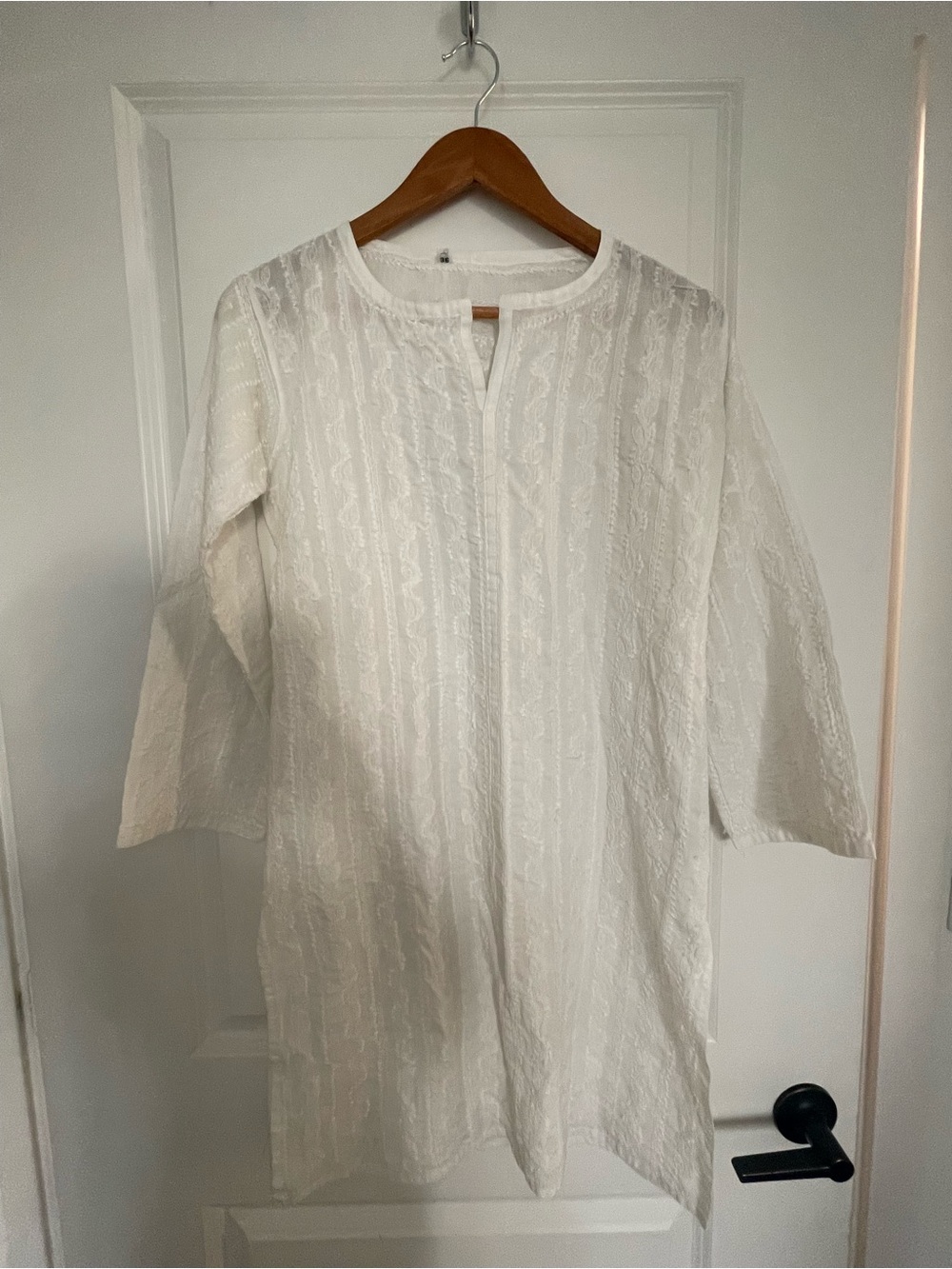 White Men's Long Sleeve Textured Tunic Shirt